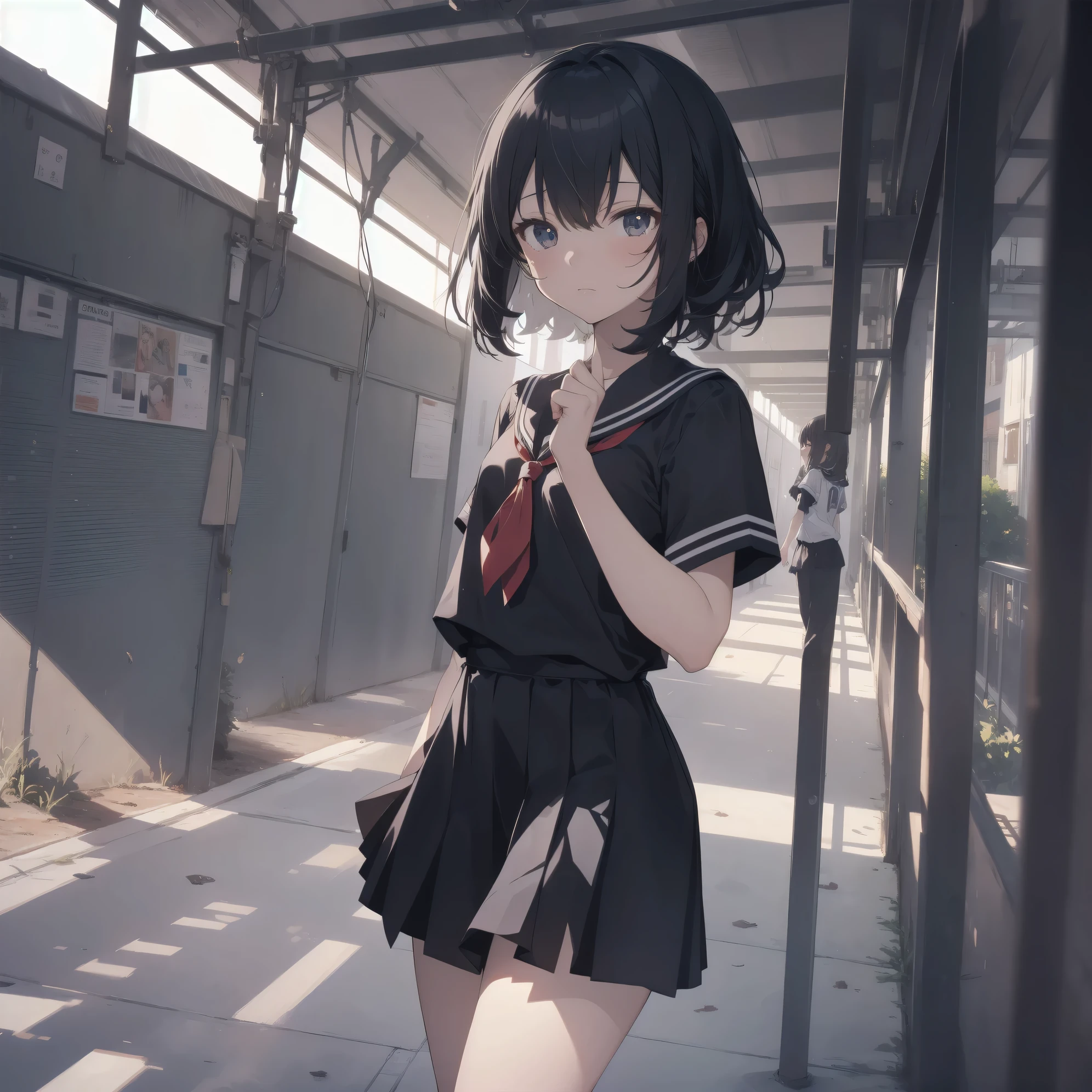 ultra-absurdres-Top quality by artist God, ultra-detailed, high resolution, anime moe artstyle, best anime 8k konachan wallpaper, pixiv contest winner, pool:2810, perfect ???????,break, 1girl, (Please draw a girl walking sleepily to school alone. )break,(Solo,little female, 13-year-old:1.3),Full limbs, complete fingers,a junior high school student, (very short hair), short cut, flat chest, , small butt, small black eyes, beautiful detailed eyes, well-proportioned iris and pupils, expressive eyes, highres detailed hair, soft expression, salor school_uniform, sailor collar, serahuku, bow, pleated skirt,(Detailed Lighting), (Detailed background), in the School commute route. break,super detailed skin, Best cinematic lighting powered by famous artist, 8k,beauty illustration,photoshop_(medium),very aesthetic,break,((artist:beni_shake )), artist:clamp ,artist:carnelian ,artist:kantoku ,

