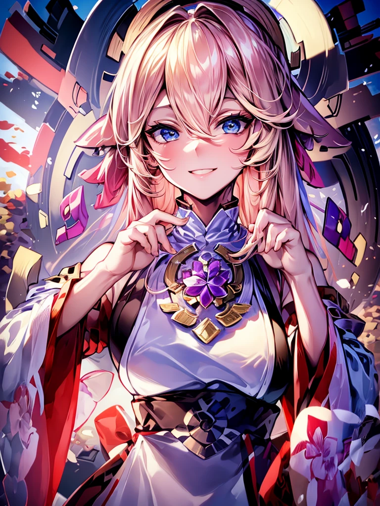 masterpiece, best quality, 1girl, beautiful, fine, delicate, extremely intricate, detailed, blonde hair, jacket, blue eyes, ((masterpiece)), extremely detailed, best quality, high resolution, ((at a park)), Bridget, smile,