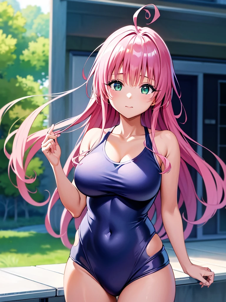 (masterpiece),(Highest quality)、(Very detailed)、(Extremely detailed CG)、(Very delicate),(Perfect lighting),(8K)、(Dynamic Angle)、(Clear images)、Vibrant colors,woman、masterpiece、Highest quality、Written boundary depth、Cinema Lighting、masterpiece、Highest quality、Very detailed、colorful、Vibrant、Large Breasts、Thighs、mature woman、alone、(masterpiece、Highest quality、High resolution、Anime Screen Capture、Anime Color)、(Perfect Anatomy、Beautiful attention to detail、Beautiful detail body、Beautiful breasts、Shiny)、水着を着て外に立っているセクシーな成熟したアニメのwoman、((pierced School Swimsuit))、School classroom、performer、View your audience、Side bangs、Pink Hair、The eyes are round、Long Hair、Side bangs、Large Breasts、Large Breasts、Outdoor、Looking up