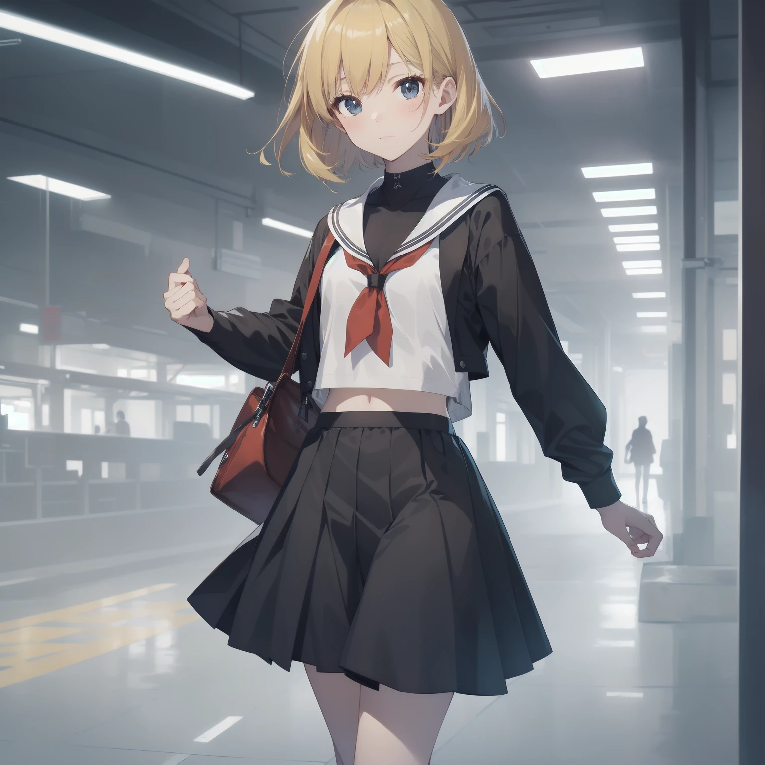 ultra-absurdres-Top quality by artist God, ultra-detailed, high resolution, anime moe artstyle, best anime 8k konachan wallpaper, pixiv contest winner, pool:2810, perfect anatomy,break, 1girl, (Please draw a girl walking sleepily to school alone. )break,(Solo,little female, 13-year-old:1.3),Full limbs, complete fingers,a junior high school student, (very short hair), short cut, flat chest, , small butt, small black eyes, beautiful detailed eyes, well-proportioned iris and pupils, expressive eyes, highres detailed hair, soft expression, salor school_uniform, sailor collar, serahuku, bow, pleated skirt,(Detailed Lighting), (Detailed background), in the School commute route. break,super detailed skin, Best cinematic lighting powered by famous artist, 8k,beauty illustration,photoshop_(medium),very aesthetic,break,((artist:beni_shake )), artist:clamp ,artist:carnelian ,artist:kantoku ,