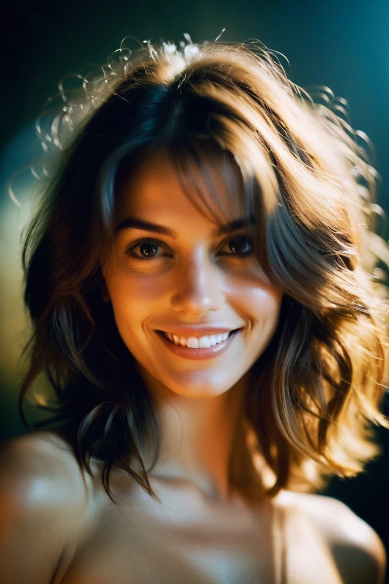close-up portrait, surreal, amazing quality, masterpiece, Best quality, amazing, inspiring, light smiling naked cheerful woman with hair on her eyes, hair completely covers the face. cinematic composition, soft shadows,
Atmospheric haze, Granularity, cinematic film yet, shallow depth of field, very detailed, high budget, synoscope, capricious, epic, general information, Vintage photo from the 2000s in RAW format, Photorealistic, hidden camera, color cinematographic film, atmospheric lighting, flaws, natural, shallow depth of field