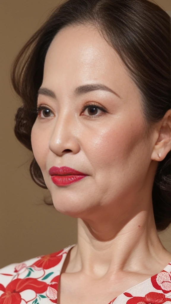 Mature Woman, Face close-up, Japanese painting gravure, senior citizen, Draw lips correctly, Red lipstick, No discomfort, 16K, Highest quality, Very detailed, Realistic, Very detailed肌, (Chinese), alone, Large Breasts, Mature Madam, Glamour, sexy, Chromo White Skin, Staring straight ahead,