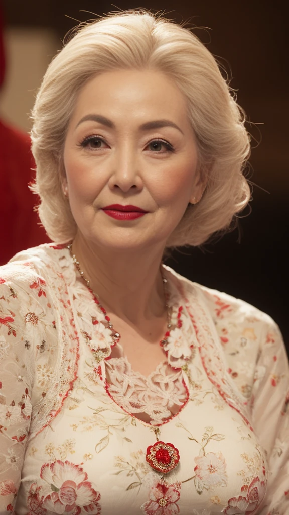 Mature Woman, Face close-up, Japanese painting gravure, senior citizen, Draw lips correctly, Red lipstick, No discomfort, 16K, Highest quality, Very detailed, Realistic, Very detailed肌, (Chinese), alone, Large Breasts, Mature Madam, Glamour, sexy, Chromo White Skin, Staring straight ahead,