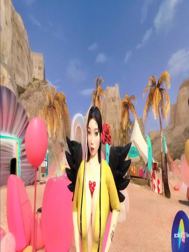 Busty sexy body athletic black pants red shirt standing watching the sea
