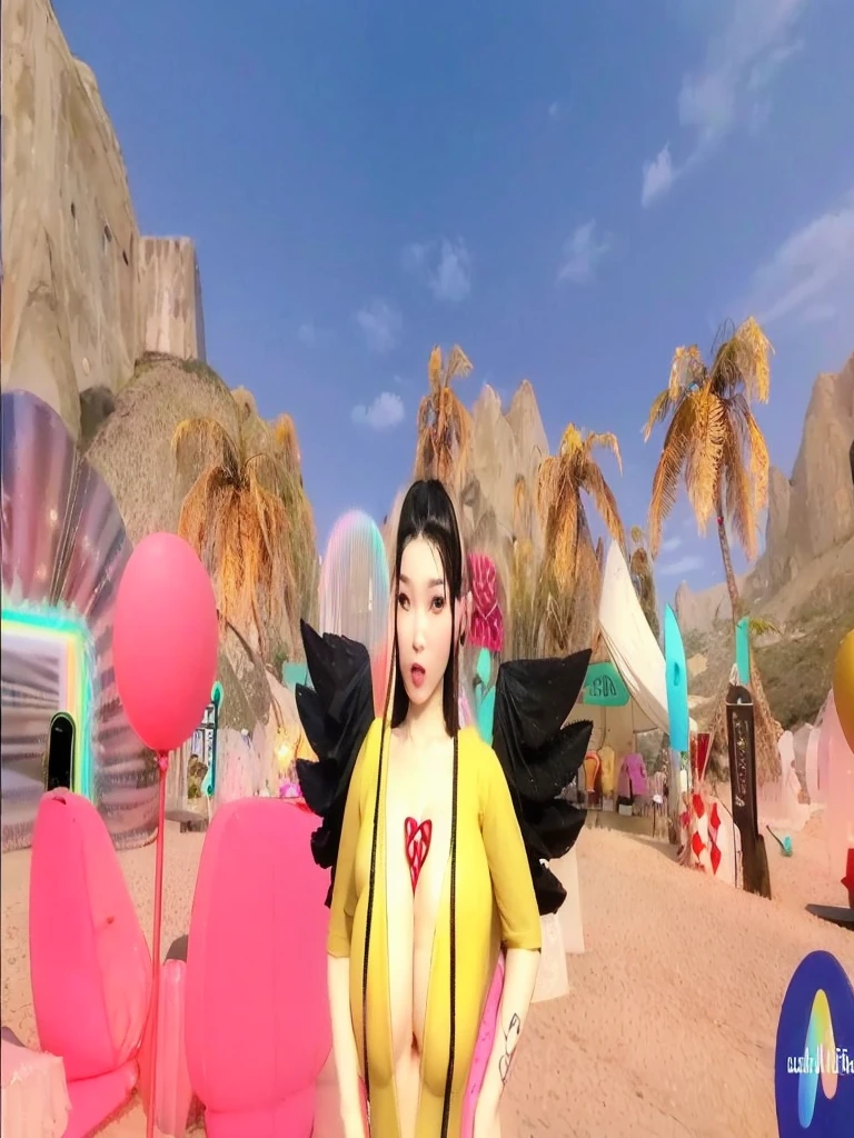 Busty sexy body athletic black pants red shirt standing watching the sea
