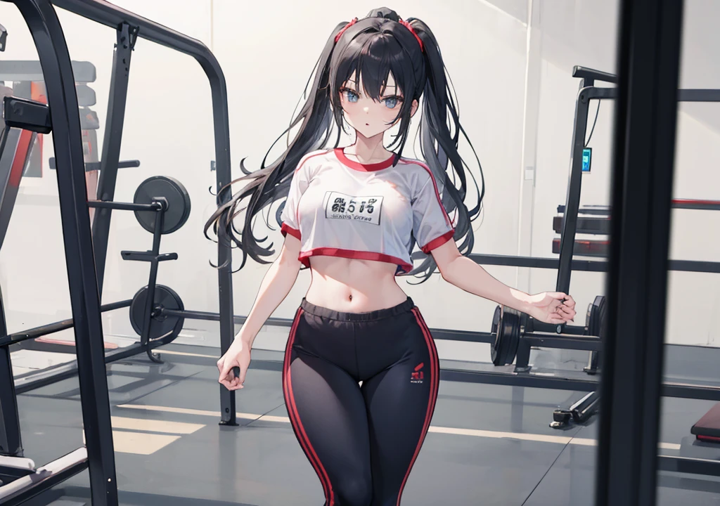 Woman in gym clothes, pants and crop top (A person) (Size 1280x720)