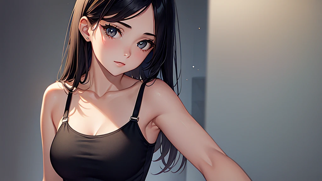 ((((highest quality)))), (((Ultra-precision CG 16K))), (((masterpiece))), (((Very detailed))), (((Extremely detailed))), (((Black outline:1.3, Written boundary depth:1.3 , Written soft outline))), Maximum clarity and sharpness,Multilayer Texture, Surface Shading, Cinematic lighting, Beautiful details sparkle ,Perfect Proportions, Limited to one woman, BREAK accurate, Anatomically correct, Highly detailed face and skin texture, drawn in detail, Highly detailed facial and skin texture, Detailed eyes, beautiful hair, Beautiful Japanese Idol face, Beautiful and beautiful eyes, Beautiful body, Beautiful breasts, Beautiful thighs, Beautiful legs, Beautiful fingers, (Beautiful views) , skinny body, ((Beautiful Skin)), ((Skin Texture)) BREAK breast enlarged, medium Breasts, rocket breasts, (((perky breasts))), (covered nipples), slender waist, ( narrow eyes, blush, determined expression, hot, sweaty , Heavy breathing,) , (streaked hair, hair intakes, colored inner hair, ) BREAK (((wearing oversized character printed sexy tank top, wearing outfit in casual way, wearing pleats mini-skirt, breasts is covered by outfit))) , wearing earrings, BREAK ( stick breast out),(((looking at viewer, super detailed background , ))), BREAK (((portrait , close-up, bust-up shot, looking at viewer, bending over, on all four, sitting and holding her knee)), (natural make), random angle
