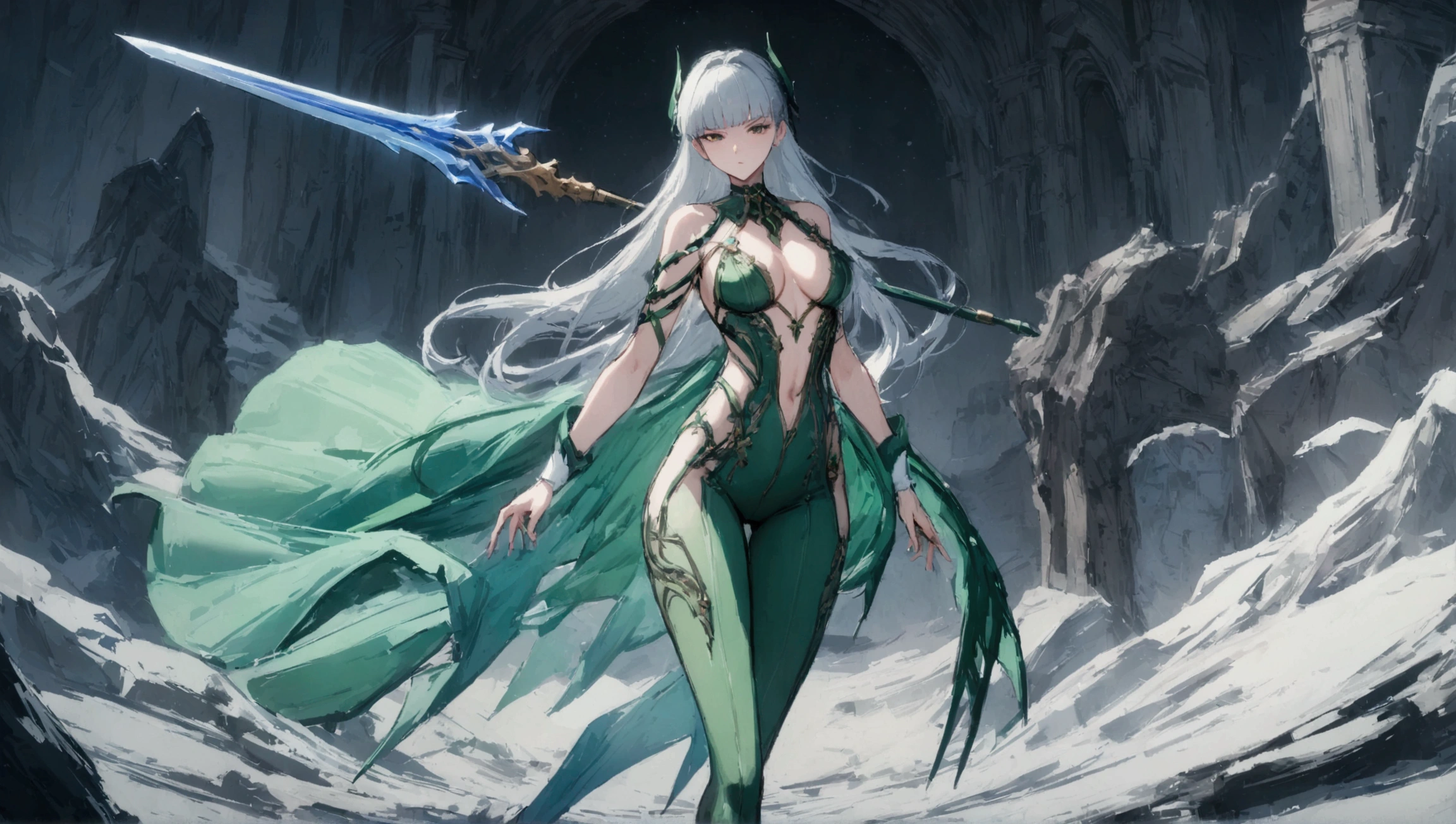best qualityer, work of art, 8K, eve, stellar blade, kinematics, green clothing, badass, sexly