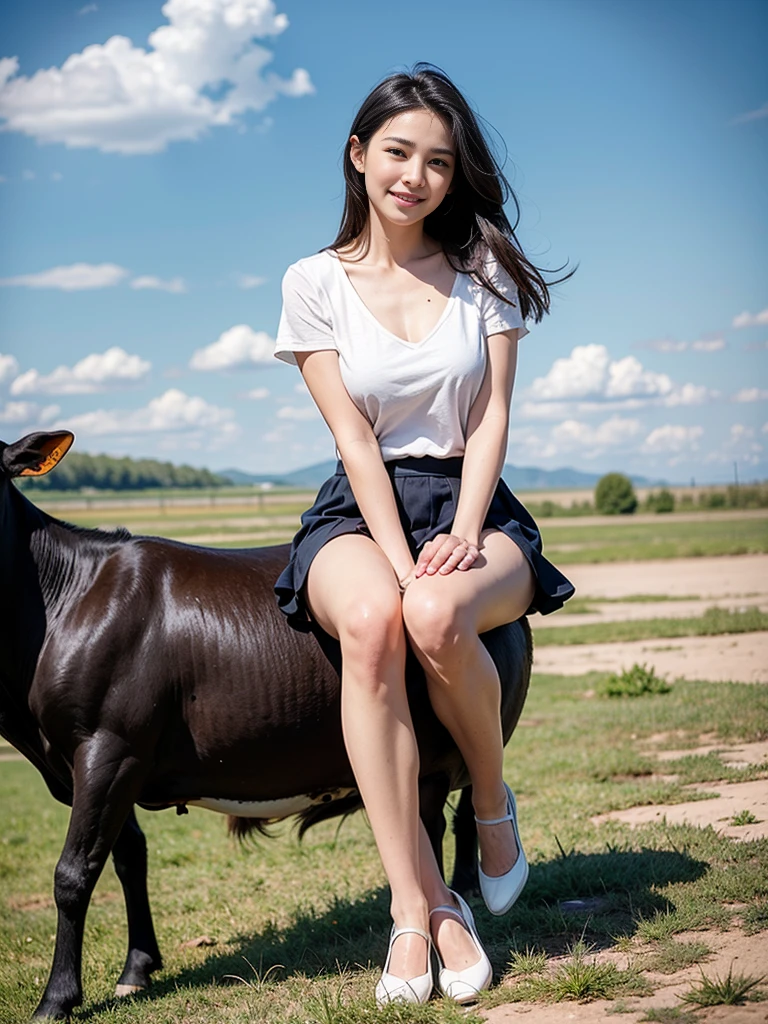 A beautiful Japanese girl with fair skin and angelic features.......... she is a teenage cow、Looks like a slender 12 year old. The girl is on all fours and has no clothes&#39;a little embarrassing for her. She has a childish appearance with a flat chest. The stage is a cowshed、Milked、mate with a bull、The atmosphere at the ranch is professional and clean....... ...... The artwork is、Must be realistic, Highly detailed photorealistic quality, high resolution render, Gives a cute and innocent atmosphere. Lighting should be balanced and natural, Beautifully illuminate the scene.、Show nipples、Underpants１becomes a sheet、taiwan wacoal、Gunze