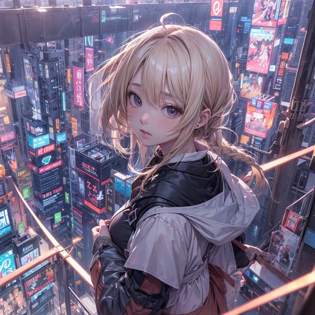 prairie、A girl with flaxen hair is standing、Fantasy