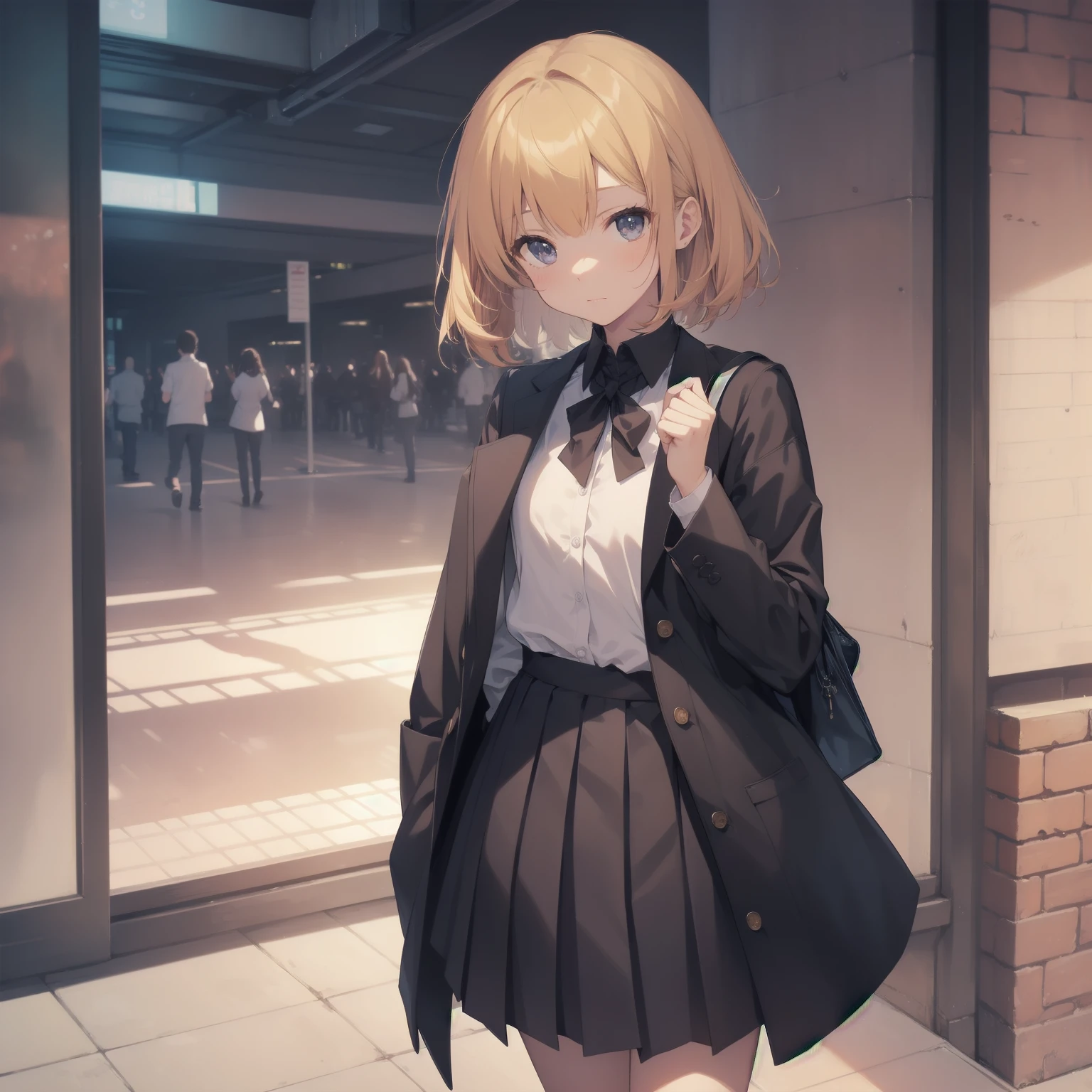 ultra-absurdres-Top quality by artist God, ultra-detailed, high resolution, anime moe artstyle, best anime 8k konachan wallpaper, pixiv contest winner, pool:2810, perfect anatomy,break, 1girl, (Please draw a girl walking sleepily to school alone. )break,(Solo,little female, 13-year-old:1.3),Full limbs, complete fingers,a junior high school student, (very short hair), short cut, flat chest, , small butt, small black eyes, beautiful detailed eyes, well-proportioned iris and pupils, expressive eyes, highres detailed hair, soft expression, salor school_uniform, sailor collar, serahuku, bow, pleated skirt,(Detailed Lighting), (Detailed background), in the School commute route. break,super detailed skin, Best cinematic lighting powered by famous artist, 8k,beauty illustration,photoshop_(medium),very aesthetic,break,((artist:beni_shake )), artist:clamp ,artist:carnelian ,artist:kantoku ,