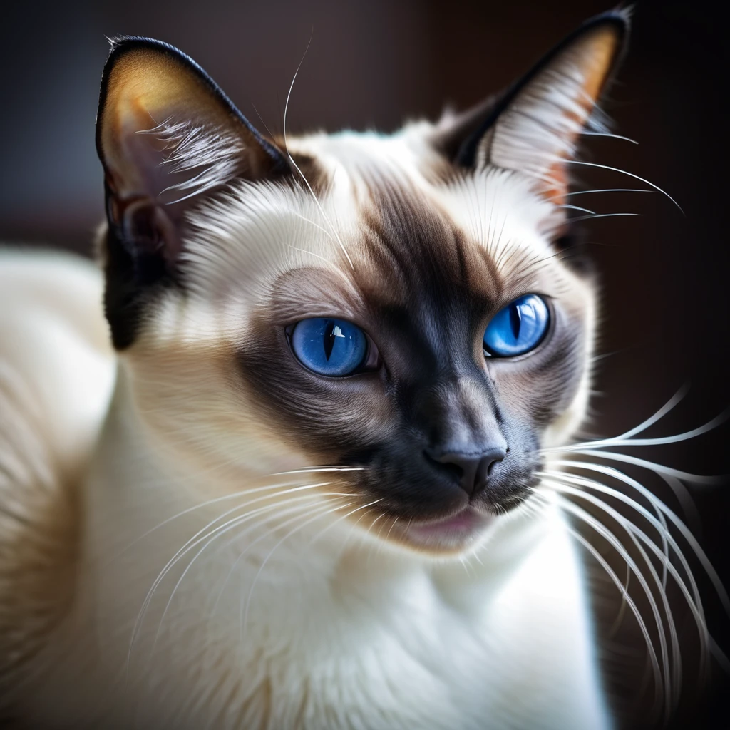 Siamese cat, elegant appearance, graceful pose, beautiful fur, cute, beautiful portrait