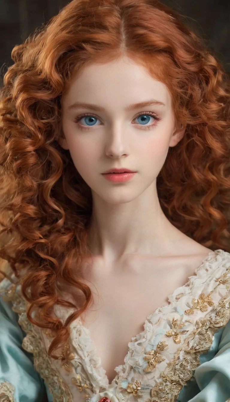 In a rococo atelier、(flat!!!! tiny!!!! chest), (6!!!!! year old girl), very young extremely!!!!!! pretty!!!!!!!!! beautiful!!!!!!! face, blue eyes, pale skin, Oil painting nude!!!! model, topless!!!!!!!!!!!!!!, wearsa beige open!!!!!!!!! robe, naked!!!!!!!!!!!!!!!!!!, anorexic!!!!!!, emaciated!!!!!!!!!!!!!, very skinny!!!!!!, extremely skinny arms, (very short!!!!!!!!!!!!!!), tiny!!!!!. Highly detailed, 8K, short!!!!!!!!!, 1girll, boney!!!!!!, firered!!!!!! long wavy curly hair, redhead!!!!!!!!!!!! , (Perfect_Face), Convoluted, Dramatic Lighting, 4K, Detailed_Background, Caustics, from a_Side!!!!!, (eye contact!!!!!), (looking at camera!!!!!!). dark background.