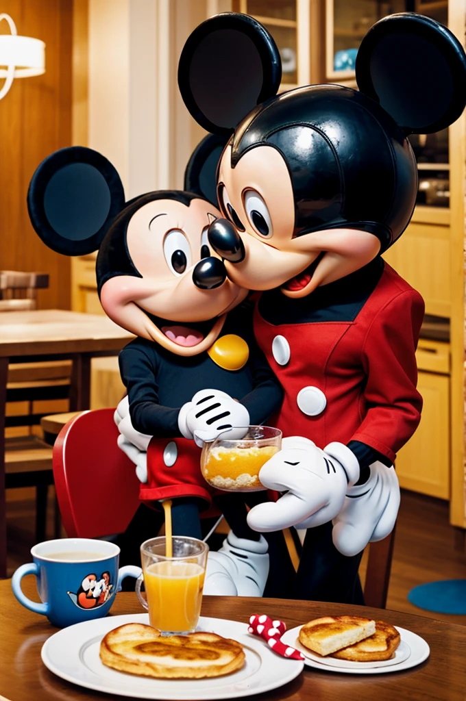 Mickey mouse having breakfast