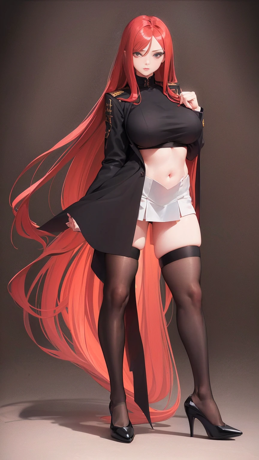 Pokemon Carmine, Pokemon Carmine, Black Hair, Inner hair color, Crossed bangs, Hair between the eyes, hair band, Long Hair, Mole, Mole under eye, multicoloRedhead, Redhead, Side Lock, Two-tone hair,  yellow hair band, Pieces fly, 最high quality, high quality, High resolution, Confused, Very detailed, Best Anatomy, Fine grain, Perfect Eyes, Mature woman、1girl, alone, Large Breasts,Beautiful feet, 1girl, alone, 1girl, alone, Painful expression，girl、View your viewers、In 4K、High resolution、alone、成Mature woman、Completely naked、The whole body is exposed、Full nudity，squat、Thin legs、Slender body、High heels、Female organ，Bristles.(((pubic hair)))、(((Full nudity)))、(((blush))).（((Squat down and spread your legs)))