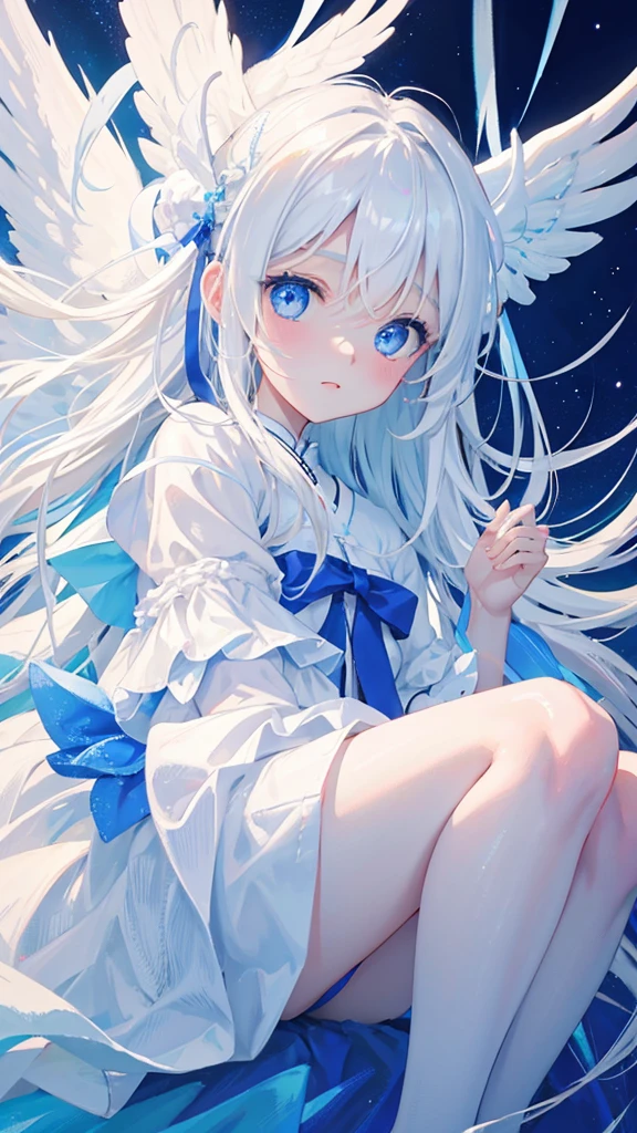 Angel、young woman、White Dress、White Hair、Blue eyes