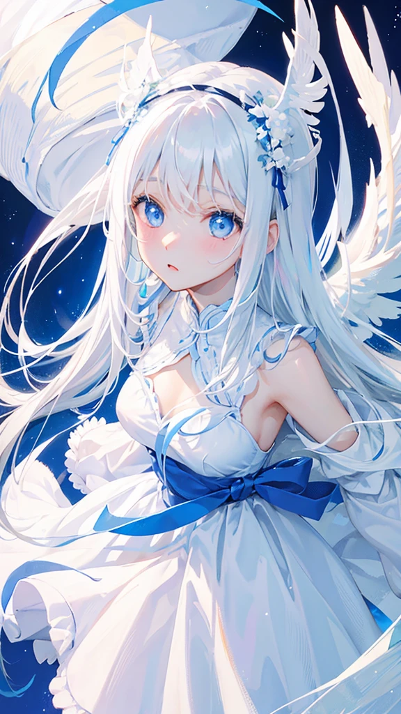 Angel、young woman、White Dress、White Hair、Blue eyes
