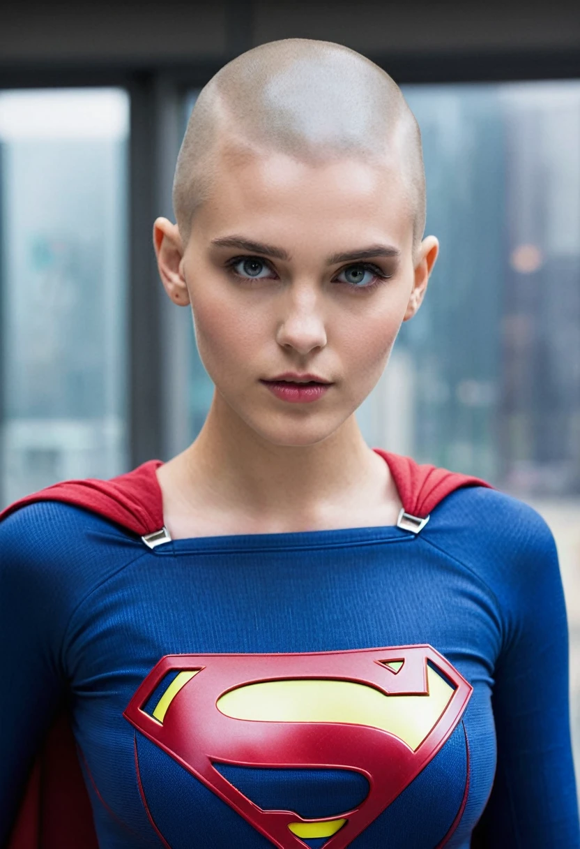 (((De primerísimo primer plano una hermosa mujer Ciber Punk con la cabeza totalmente rapada Gaia Weiss under the mantle of the Kryptonian Kara Zor-The alias Supergirl(((Completely shaved head))),(((Imagenes led)))front images splash color images))),(((Imágenes led))),((((skinhead)))),(((Gaia Weiss under the mantle of the Kryptonian Kara Zor-The alias Supergirl))),((((((led))))))