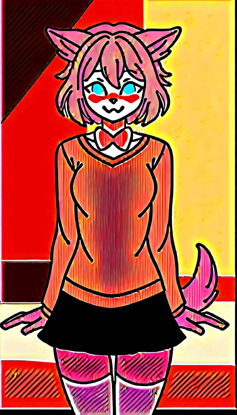 Solo, Female, (Anthro lynx, Brown fur, Long Brown hair, Pink eyes, Gold glasses, Maid shirt, Maid skirt), Detailed background, Kitchen background, Sitting down on countertop, Hands in front, Hands tied up with tape, Tape mouth gag, Legs tied up with tape