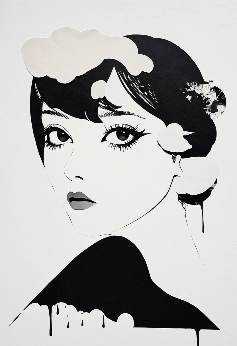 Montage Art Creation。Minimalism,Ink,cut-out paper collage