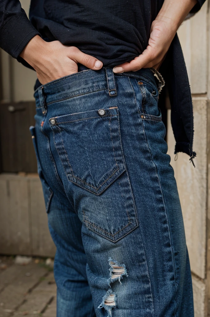 Man hands in pocket out, without money, pobres, torn garments
