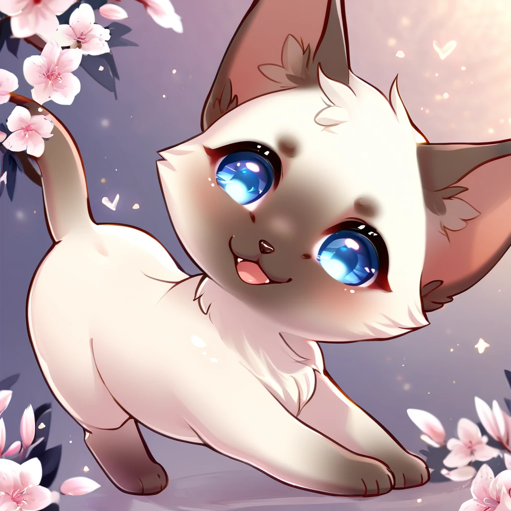 chibi, Siamese cat, elegant appearance, graceful pose, beautiful fur, cute, beautiful portrait