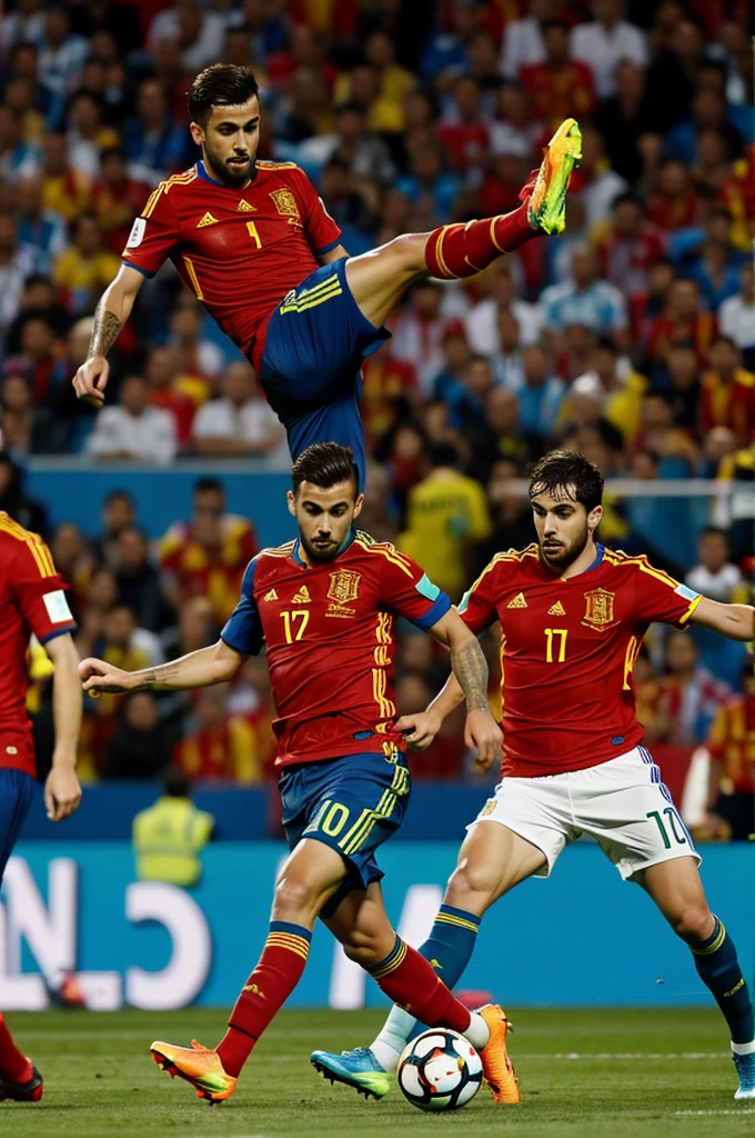 A soccer match between Spain and Argentina