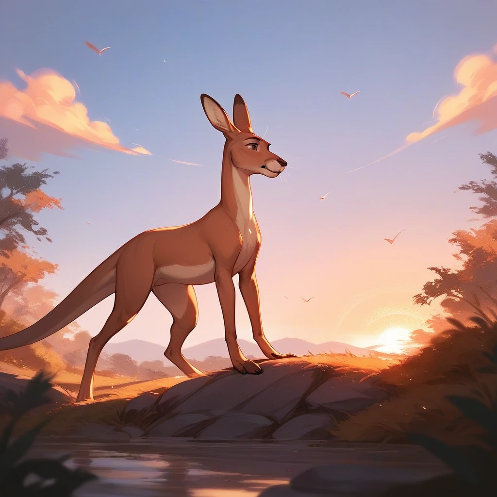 kangaroo, sunset bursts, (score_9,score_8_up,score_7_up,score_6_up,score_5_up,score_4_up)
