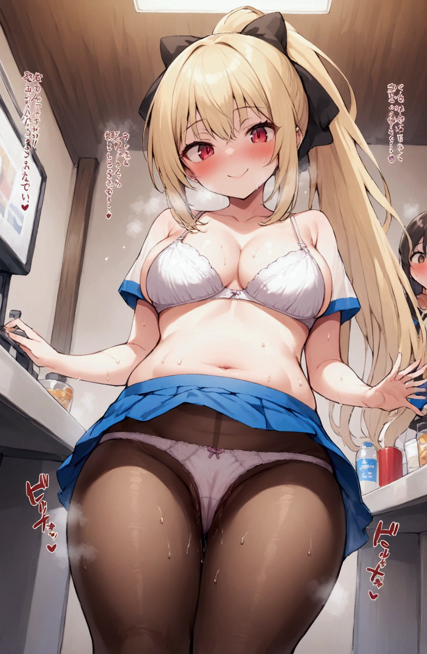 One Woman、Many guests、Being petted、cash register、Beauty、Gal、Convenience store uniforms、FamilyMart Uniforms、Large number of guests、prosperous、Short skirt、コンビニclerk、clerk、Age 25、Looking down at the viewer, ponytail、Reggae Dance、bra, Highest quality, Focus on the thighs, smile,panties、Plump thighs、Big 、Big Ass、 Blonde,My thighs are steaming between my legs 、Sweaty Pantyhose、パンストの下のpanties、Sit at the counter、Angle from directly below、Shake your ass obscenely、Acme convulsions、Obscene sound effects、Naughty sound effects、Rubbing the crotch at high speed