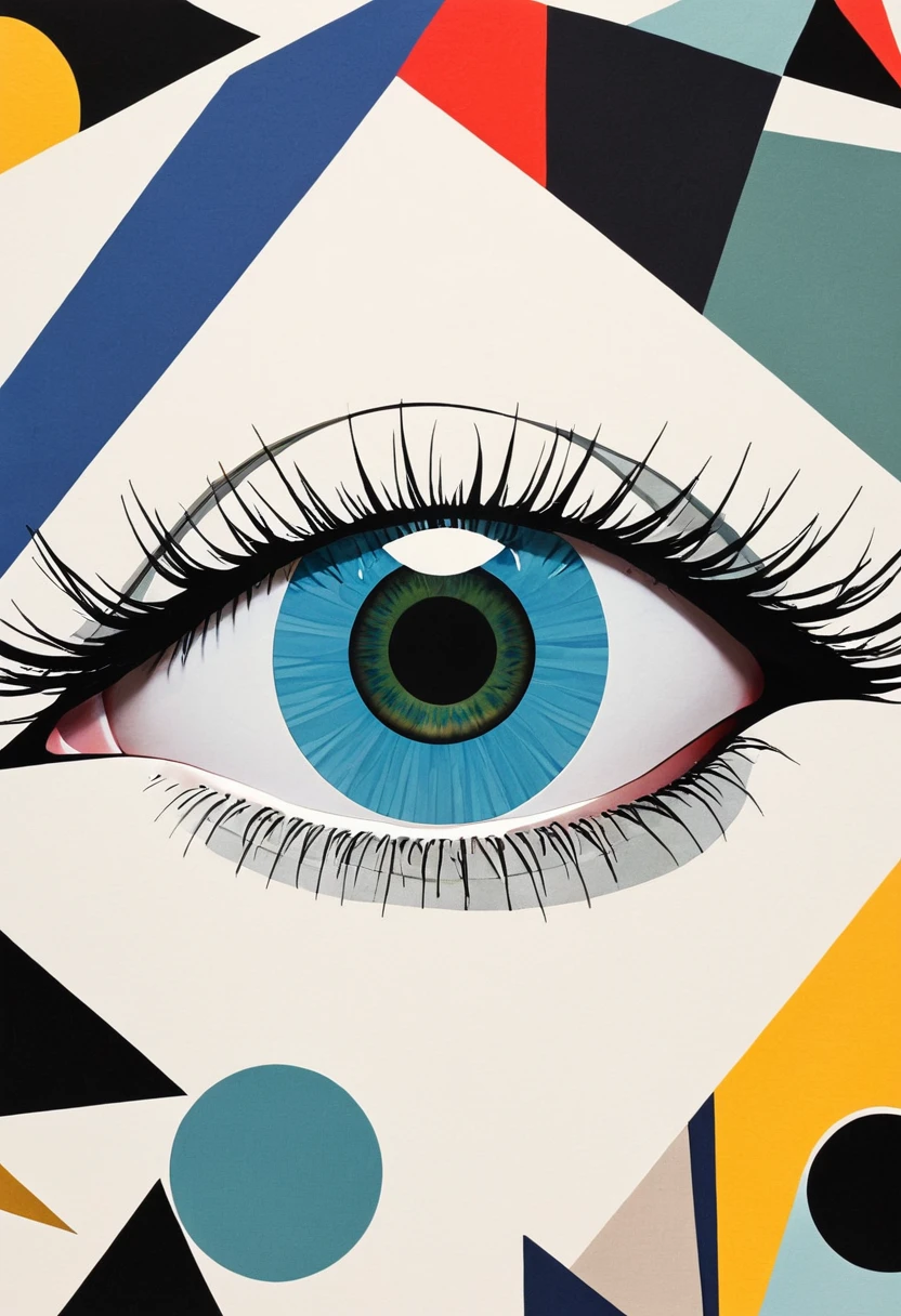 The geometric eye，cut-out paper collage，Minimalism