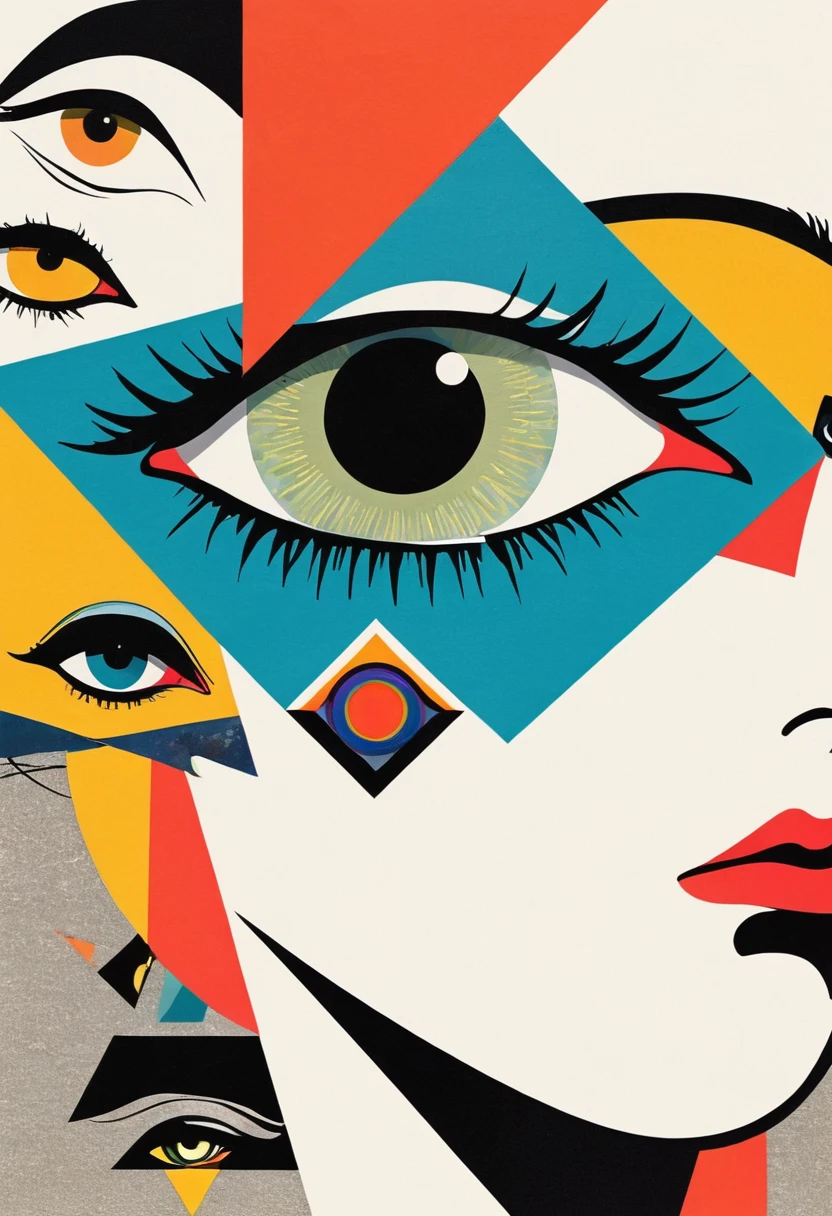 The geometric eye,cut-out paper collage,Minimalism