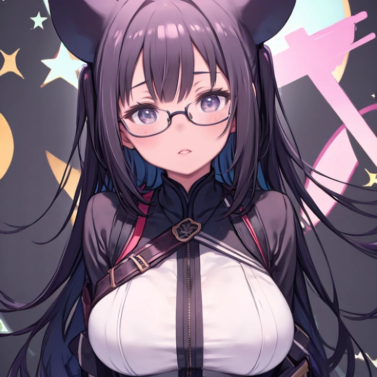 girl, facing the viewer, black and white, Braided Crown hair, round glasses, geek accessories, collar, geek style, nude, naked, nipples, small breast size, confident gaze, monochrome color scheme, looking to the side, sensual pose, naugthy expression, head,((a person)),cat ears headset, hairpin, open legs, sweating body, body full of cum, pee, cum on crotch