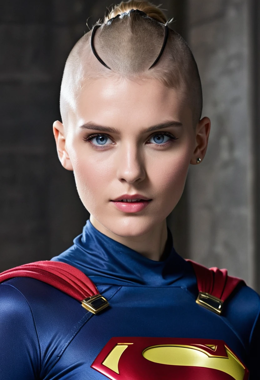 (((De primerísimo primer plano una hermosa mujer Ciber Punk con una parte de su cabeza rapada Gaia Weiss under the mantle of the Kryptonian Kara Zor-The alias Supergirl(((With part of his head completely shaved))),(((Imagenes led)))front images splash color images))),(((Imágenes led))),((((With part of his head shaved)))),(((Gaia Weiss under the mantle of the Kryptonian Kara Zor-The alias Supergirl))),((((((led)))))),(((LED Images)))