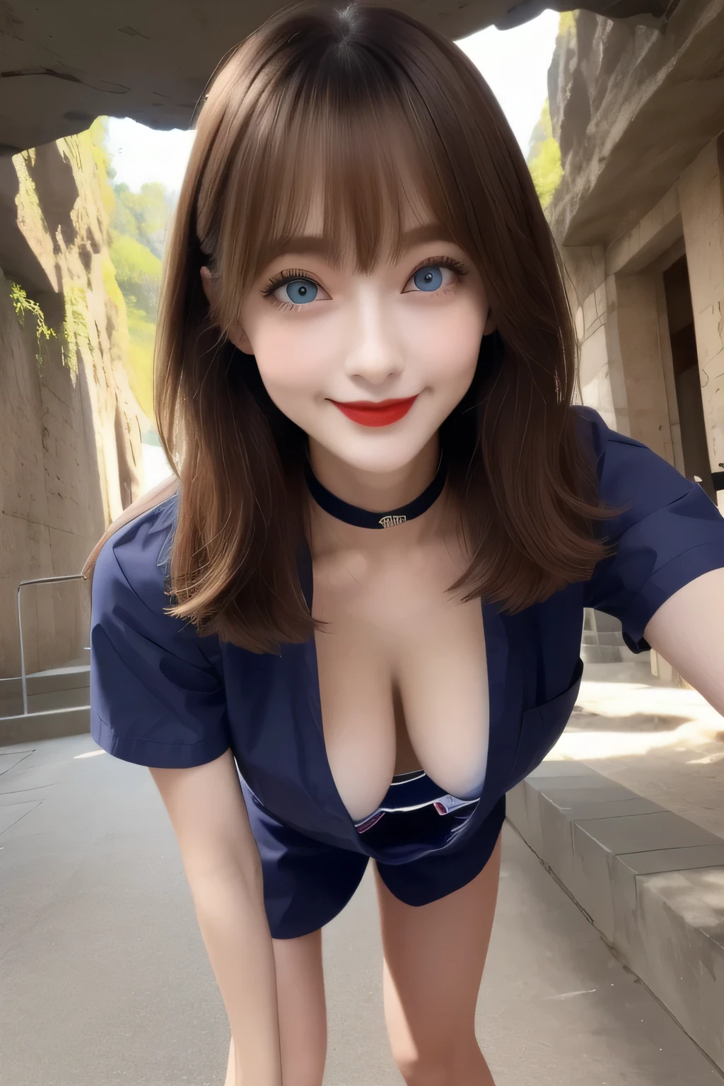 100 Girls,Crowded, Long Hair, Brown Hair, sexy, A line of girls, Girls in line, Girls only, Sisters, ((nurse's uniform、slouch、Exposed breasts))，Full body photo:1.9， Adorable， smile， Slim face, the body is slim， Short Brown Hair， 32k, masterpiece， Best image quality，Ultra-high resolution，Perfect hands，Black Choker、blue eyes、bangs、Very thick and long eyelashes, Lots of girls、((Big Breasts)), Dependents, Big Breasts, Red lipstick、cave、cave