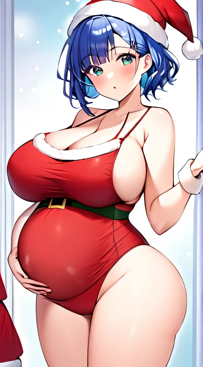 Santa costume,Swimwear,Big Breasts,Pregnant women,Pregnant belly,Multiple births,Blue Hair,Bobcut