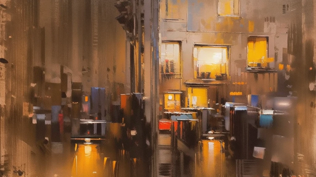 Cityscape print , Paris street cafeteria, night market,  road light, car,  bookstore, Long Shot, A broad perspective,  sunset, car両,  Artistic Oil Painting,