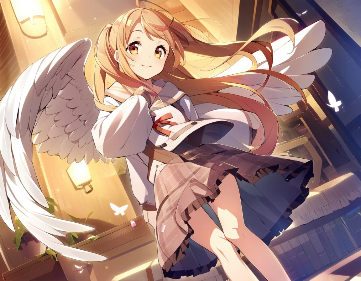 one girl, angel, angel wing, angel ring, cute, naive