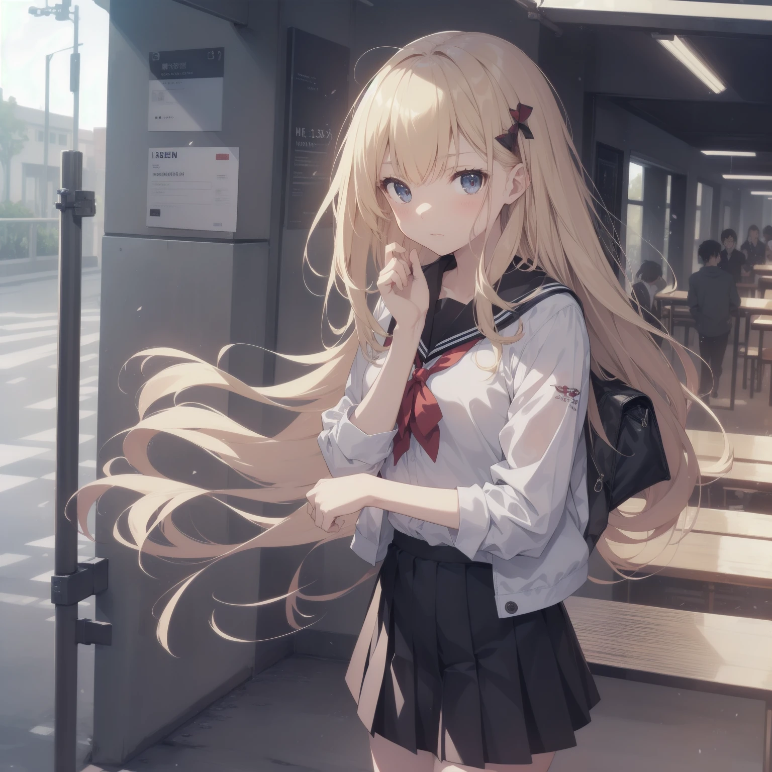 ultra-absurdres-Top quality by artist God, ultra-detailed, high resolution, anime moe artstyle, best anime 8k konachan wallpaper, pixiv contest winner, pool:2810, perfect anatomy,break, 1girl, (Please draw a girl walking sleepily to school alone. )break,(Solo,little female, 13-year-old:1.3),Full limbs, complete fingers,a junior high school student, (very short hair), short cut, flat chest, , small butt, small black eyes, beautiful detailed eyes, well-proportioned iris and pupils, expressive eyes, highres detailed hair, soft expression, salor school_uniform, sailor collar, serahuku, bow, pleated skirt,(Detailed Lighting), (Detailed background), in the School commute route. break,super detailed skin, Best cinematic lighting powered by famous artist, 8k,beauty illustration,photoshop_(medium),very aesthetic,break,((artist:beni_shake )), artist:clamp ,artist:carnelian ,artist:kantoku ,