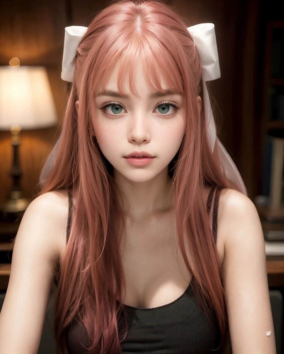 Girl with green eyes, with a bun