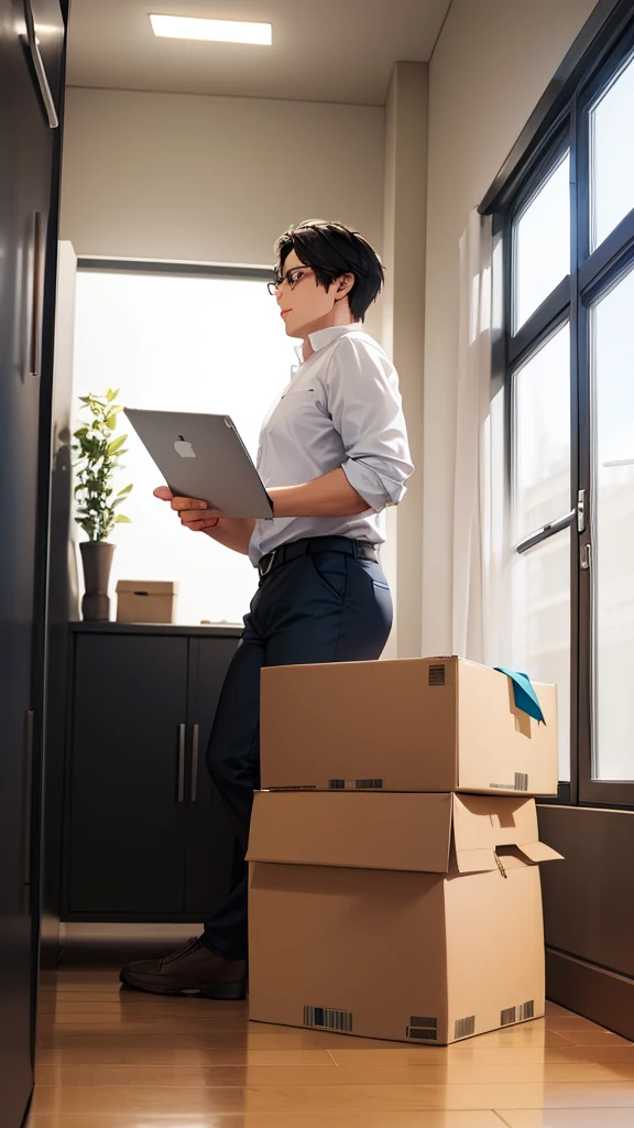 A working adult moving around with plans