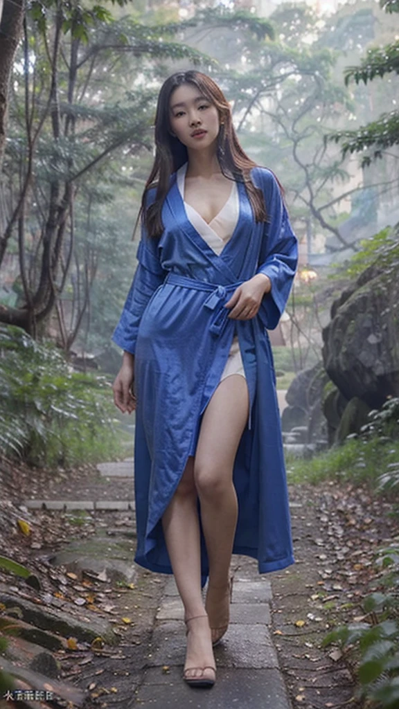 (1 girl) ,arafed asian woman in a blue robe posing in a forest, gorgeous chinese model, ethereal beauty, full body xianxia, tall thin beautiful goddess, korean girl, korean woman, beautiful asian girl, wearing simple , beautiful south korean woman, japanese goddess, gorgeous young korean woman, flowing robe, chinese girl, flowing magical flesh robe, open v chest clothes