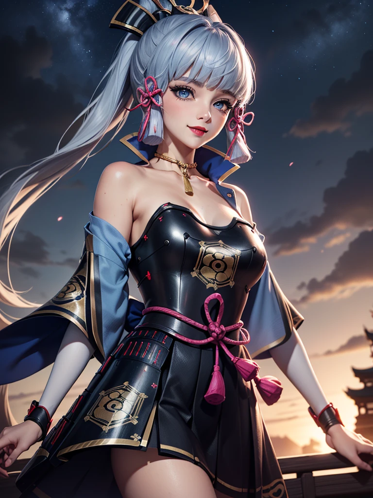 (RAW shooting, Photoreal:1.5, 8k, highest quality, masterpiece, ultra high resolution), perfect dynamic composition:1.3, Fight:1.2, Sengoku, fire事, いたるところで燃え上がる戦fire:1.3, Highly detailed skin and facial textures:1.2, Slim female kunoichi with a sharp dagger:1.3, beautiful and aesthetic:1.2, sexy beauty, perfect style, wear elaborate rings, fire, water, Wind, thunder, ice, Fair skin, very beautiful face, (Medium chest, Chest gap), (embarrassing smile, The expression on your face when you feel intense caress, Facial expression when feeling pleasure), (Wearing a sexy kunoichi costume:1.2, off shoulder:1.1), (beautiful blue eyes, Eyes that feel beautiful eros:0.8), (Too erotic:0.9, Bewitching:0.9), full body shot