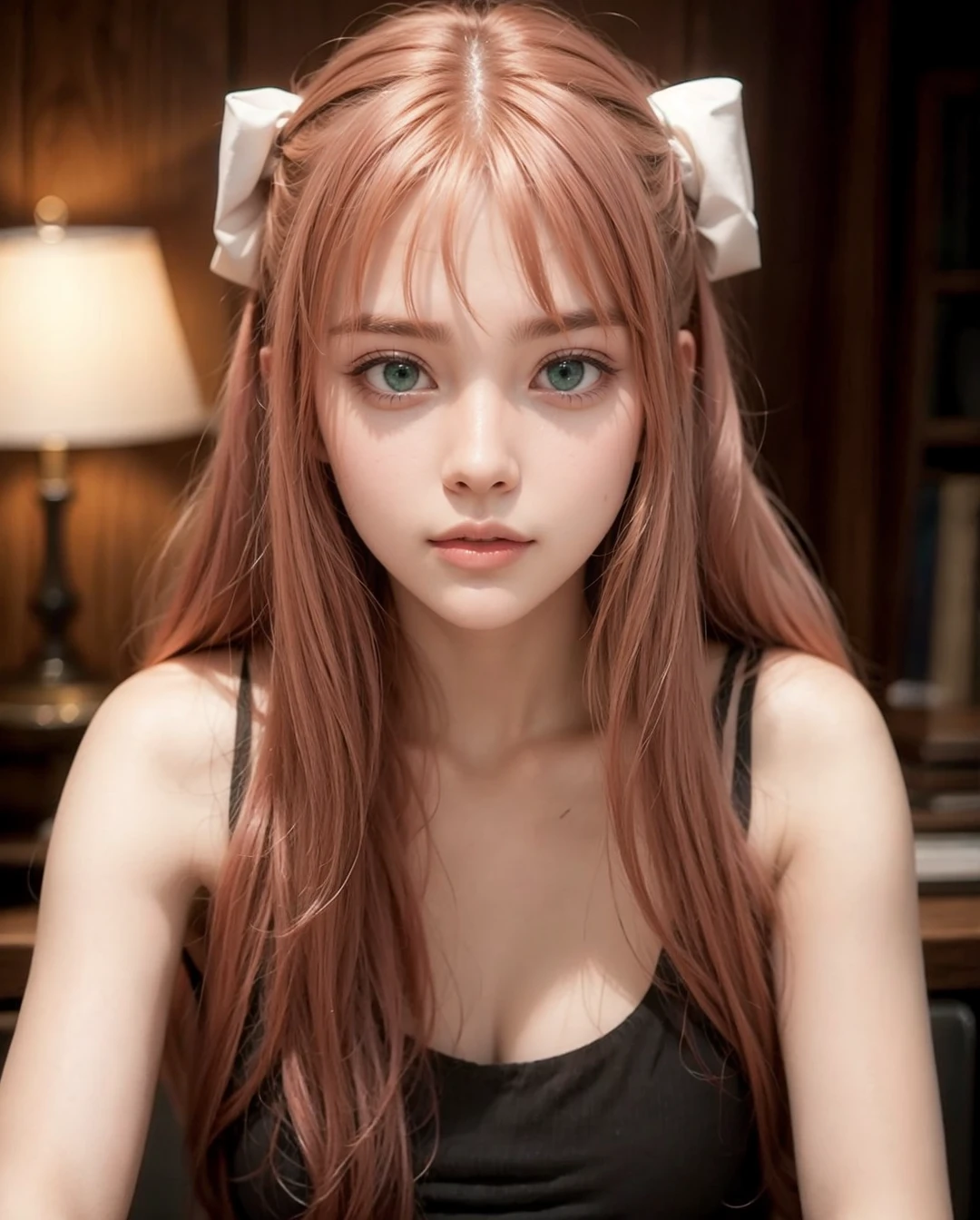 Girl with green eyes, with a bun