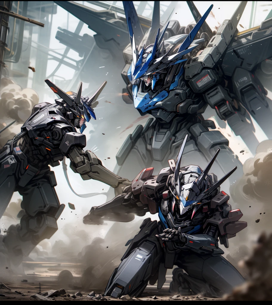 (Multiple mechs are fighting)、during war、Wounded