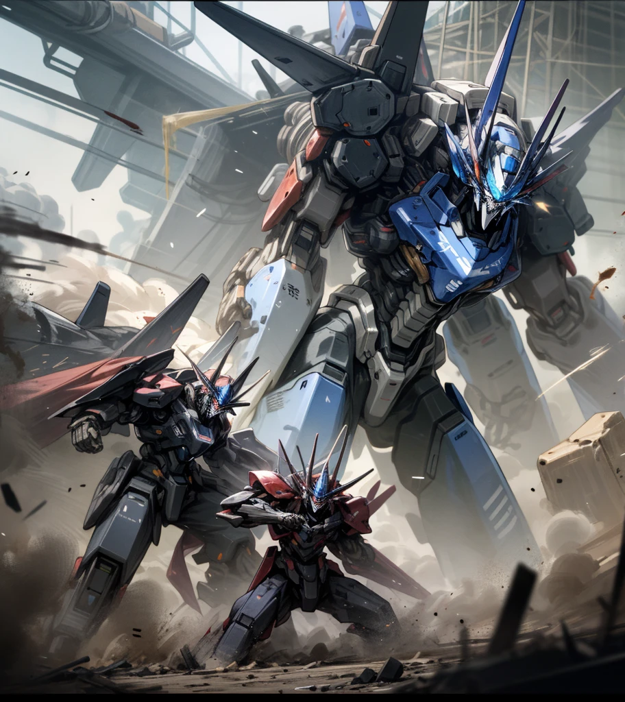 (Multiple mechs are fighting)、during war、Wounded
