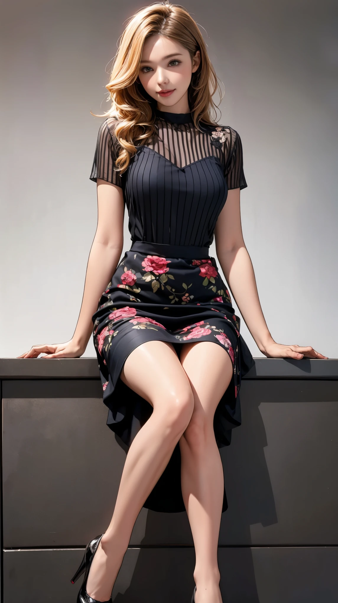 ((masterpiece)),(((Highest quality))),Thin thighs,Long legs,Slender figure:1.5,whole body:1.5,One Girl:1.3,Sharp eyes and the best smile:1.5,Sheer pantyhose and pointed high heels:1.5,Sit on the top of the mountain:1.2,Wearing a dress of flowers and plants:1.5,Curly brown messy hair:1.2,Sit with your legs wide apart:1.5,((masterpiece)),(((Highest quality))),Thin thighs,Long legs,whole body:1.5,(One Girl:1.3),(Black high heels:1.3),(Wearing a floral striped mid-long flared skirt dress:1.2),Lift up the hem of your skirt with both hands:1.5,Curly blonde hair:1.2、Model pose with legs spread wide:1.5,Bright expression:1.5,Thighs exposed:1.5,