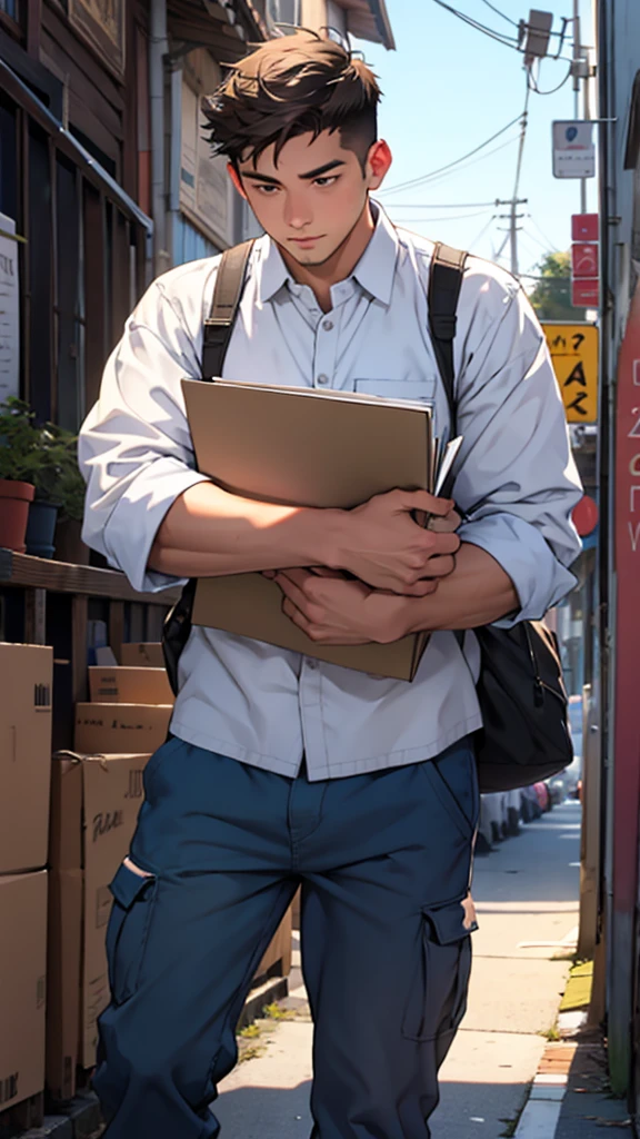 A working man in his 20s working on a plan