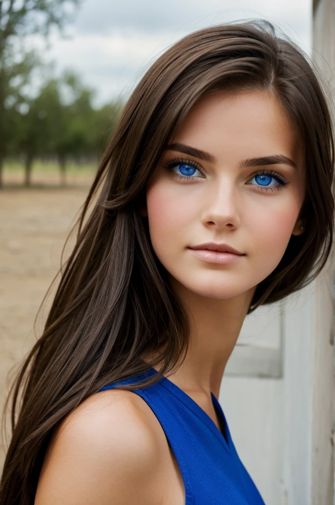 Brunette girl with blue eyes