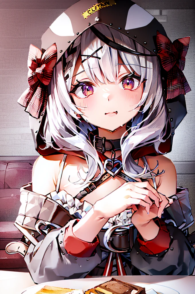 score_9, score_8_up, score_7_up, highly detailed, indoors, at night, basement, brick wall, wooden chair, source_anime, correct limbs, rating_explicit, detailed skin and hair, dynamic cowboy shot, highres image, masterpiece, perfect eyes, perfect face, source_anime, AddX, correct limbs, close up, from above, threatened, revision, 1 girl, clara \(honkai: star rail\), very long hair, white hair, hair between eyes, multicolored eyes, reddish-pink eyes, small breasts, small breasts, white collar, red coat, underneath the overcoat, long sleeves, she wears a beige sweater and white dress, brown belt, bare legs, thighs, o-ring thigh strap, white panties, white socks, no shoes, sitting, sitting on chair, looking at viewer, angry looking, tears, blush, cleave gag, cleave gagged, arms behind back, bound arms, tied to the chair, bdsm, bound rope, bdsm, bondage, legs together, bound ankles, captured,