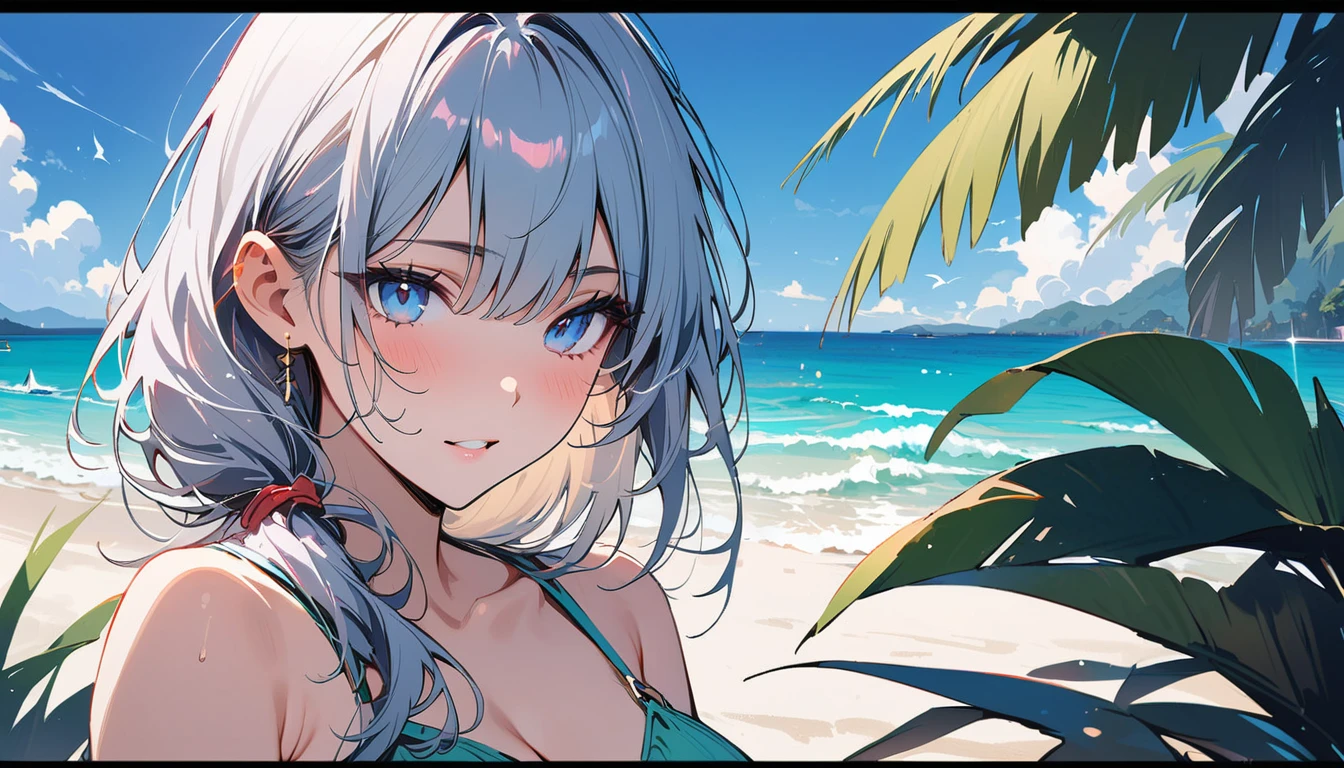 (masterpiece, Highest quality:1.2), 1 Girl, alone,Eyes open,Are you having fun,Tropical atmosphere,Ocean,Healed